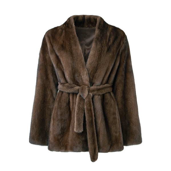 [SAGA royal FUR] 휘메일 마호가니 벨티드 로브 자켓